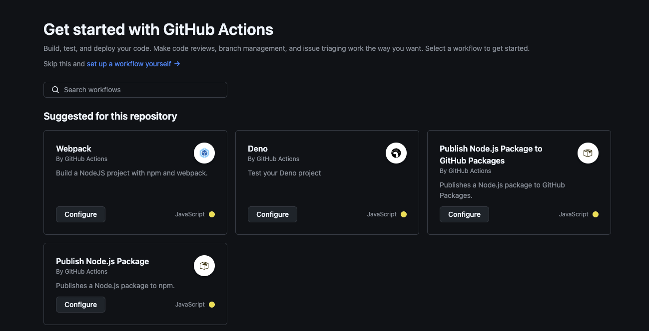GitHub Actionsがまだworkflowを認識していない初期画面