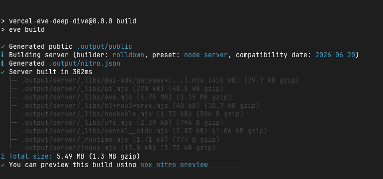 npm run buildでNitroベースのサーバーが正常にビルドされた画面