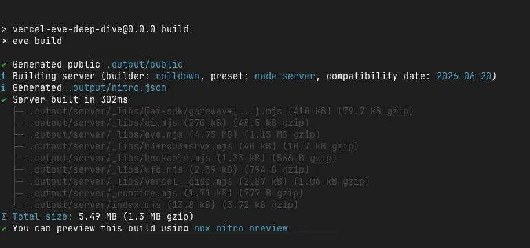 The Nitro-based server building successfully with npm run build